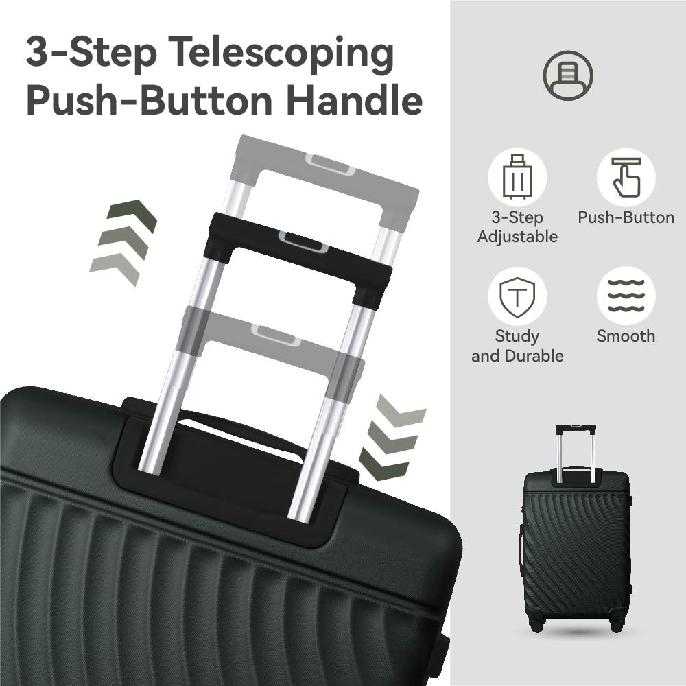 Luggage Sets ABS Hardshell 3pcs Luggage, Lightweight Durable Suitcase Sets Spinner Wheels Suitcase With TSA Lock 20''24''28'' Available(Dark Green）_voghion.com